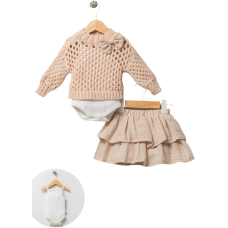 Комплект дитячий светр, спідниця, боді 8099 beige Nipperland Турція 9-12 m(р)
