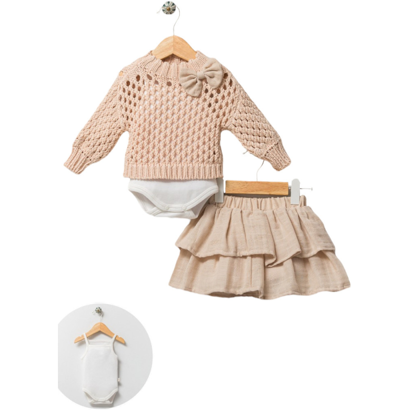 Комплект дитячий светр, спідниця, боді 8099 beige Nipperland Турція 9-12 m(р) Комплект дитячий светр, спідниця, боді 8099 beige Nipperland Турція 9-12 m(р)